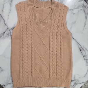Women's Tan Cable Knit Sweater Vest